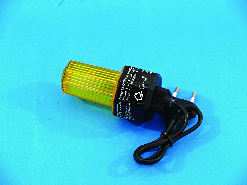 LED strobo žárovka s napájecím kabelem, žlutý