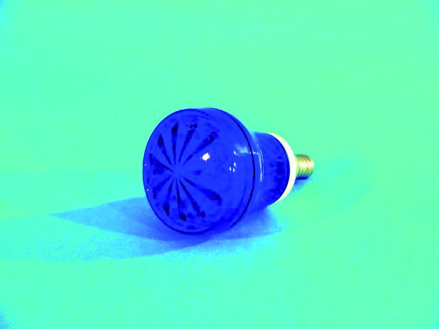 LED strobo žárovka karneval E-14, modrý