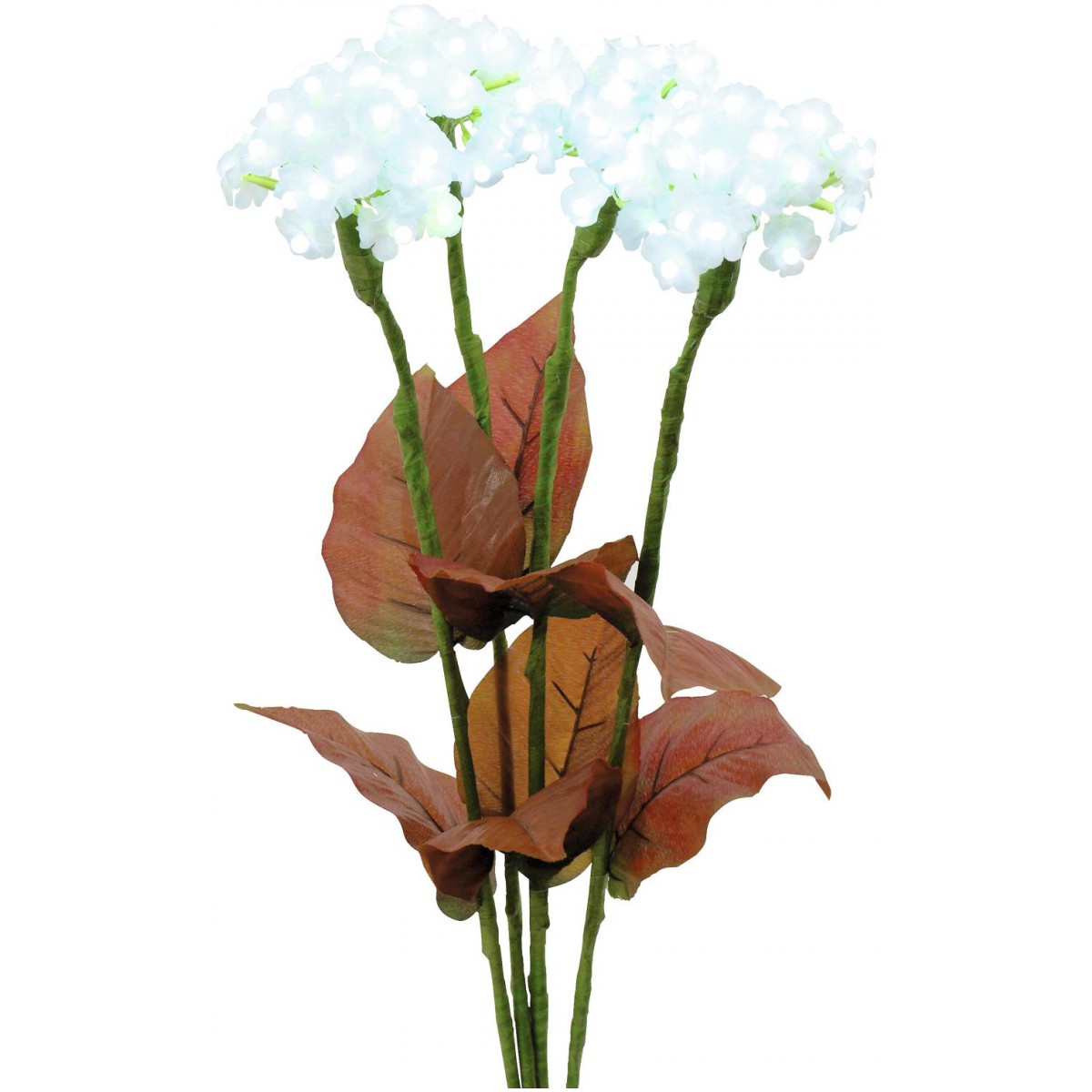 Hortenzie s květy, bílé, 100 LED diod, 80 cm