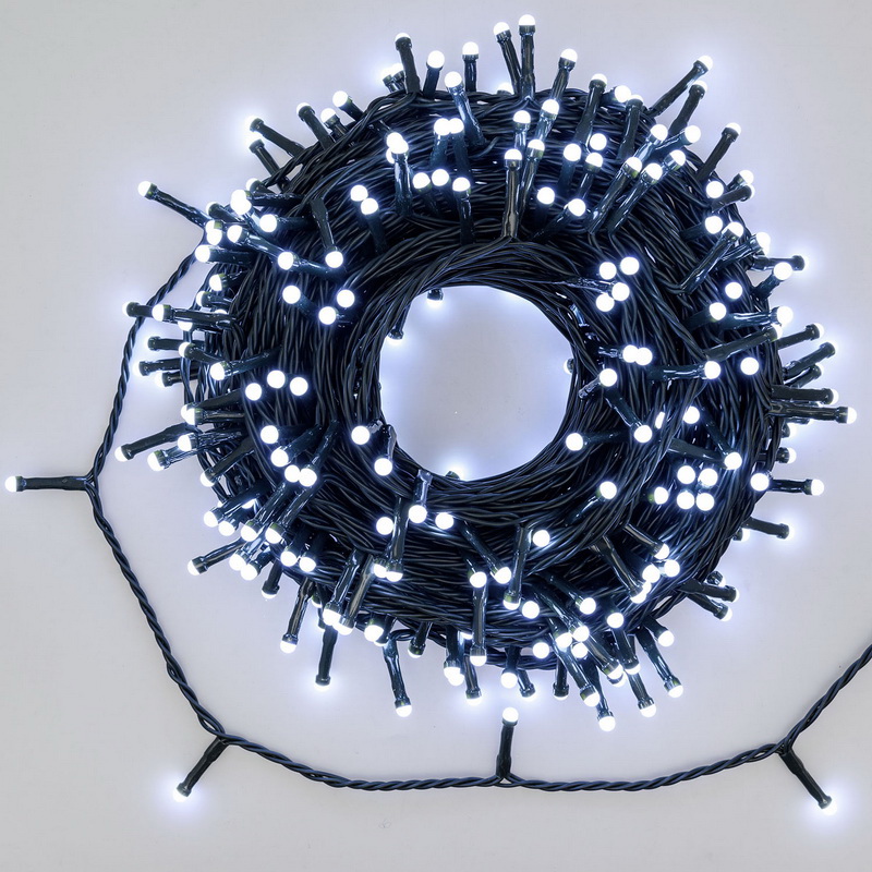 LED řetěz venkovní 25m 500 LED solární / trafo 230V, studená bílá